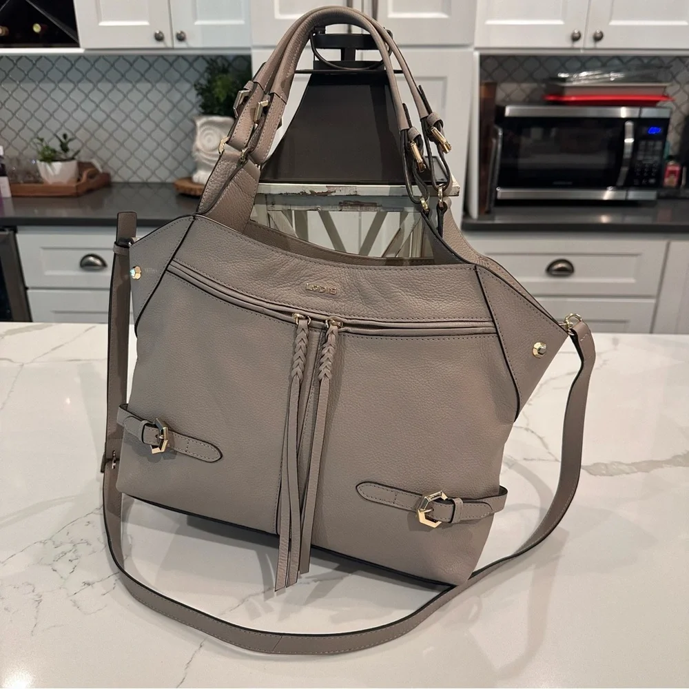 LODIS NWT Nikki Pebbled Leather Satchel Shoulder Bag Crossbody Purse Ash Gray